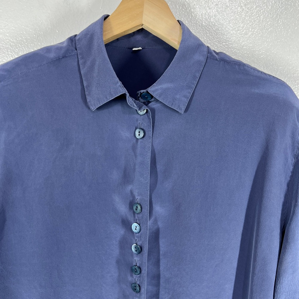 Silk Button‎ Down Shirt Long Sleeve Blouse Top Relaxed Fit Size 40 Shoulder Pad - Picture 6 of 10